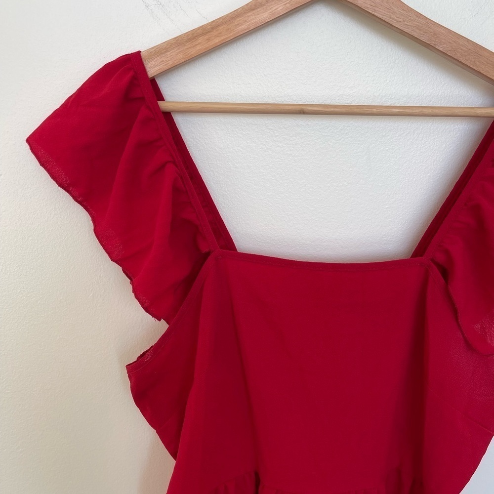 Shein NWOT Red Ruffle Sleeve Dress - Picture 5 of 7